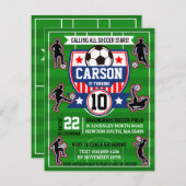 サッカーフィールドサッカーボーイズ誕生日パーティー 招待状 (正面/裏面)