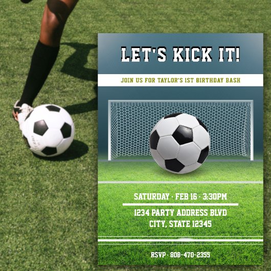 サッカーフィールドサッカー第1誕生日パーティー 招待状
