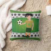 サッカーフィールド及びボールを保持する少年付きボール クッション (ブランケット)
