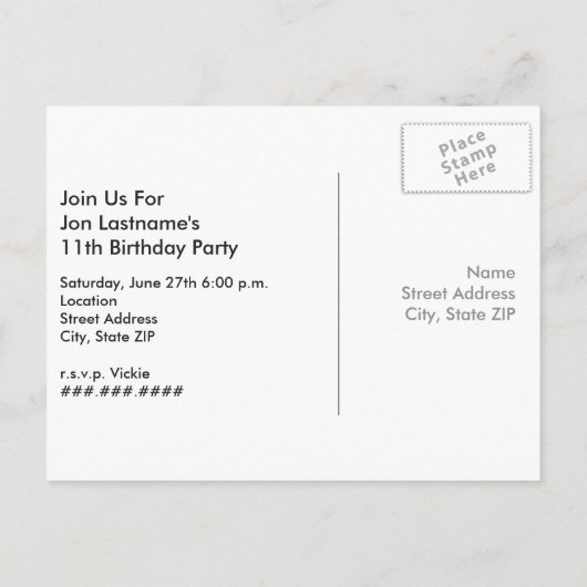 サッカーフィールド誕生日はがき招待状紫 インビテーションポストカード (裏面)