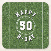 サッカーフィールド50ヤード線50th誕生日パーティー スクエアペーパーコースター (正面)