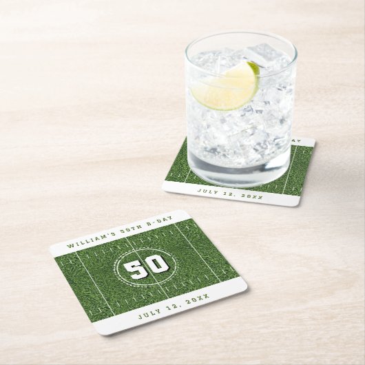 サッカーフィールド50th誕生日パーティー50ヤード線 スクエアペーパーコースター (インサイチュ)