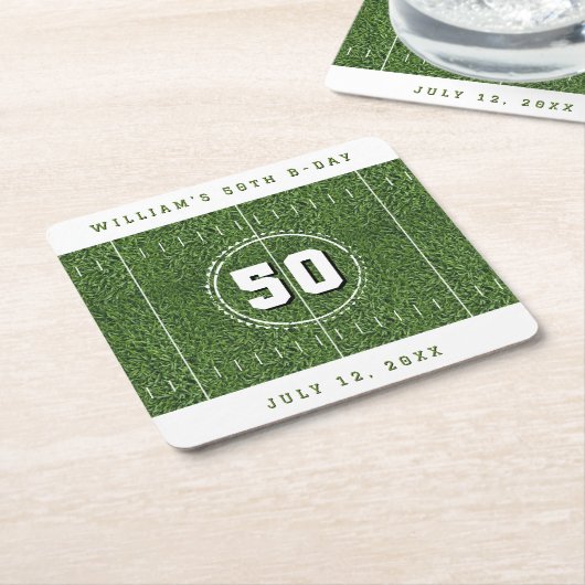 サッカーフィールド50th誕生日パーティー50ヤード線 スクエアペーパーコースター (アングル)