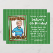 サッカーフォトバースデーパーティーグリーン招待状 招待状 (正面/裏面)