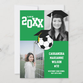 サッカーフォト 卒業おめでとう スポーツ グリーン 白 発表 招待状