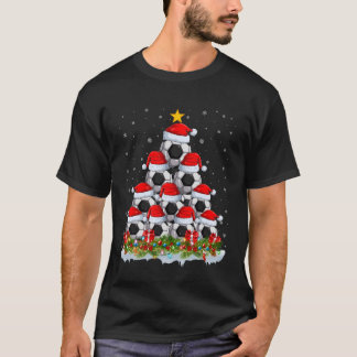 サッカーフットボールクリスマスツリーライトスポーツプレーヤー Tシャツ