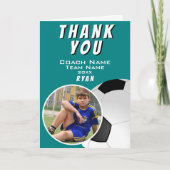 サッカーフットボールコーチ サッカー ボール ティール 写真 サンキューカード (正面)