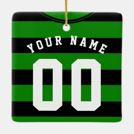サッカーフットボールジャージーテンプレートオーナメントブラック セラミックオーナメント (裏面)