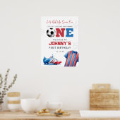 サッカーフットボールスポーツ1歳誕生日ウェルカムサイン ポスター (キッチン)