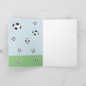 サッカーフットボールボールスポーツ子供の誕生日写真 サンキューカード (内部)