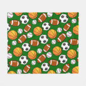 サッカーフットボール野球バスケットボールスポーツテーマ フリースブランケット (正面(横))