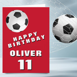 サッカーフットボール ボール 赤 少年 幸せな誕生日 カード
