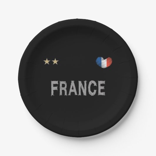 サッカーフランスサッカーファンシャツハート ペーパープレート (正面)