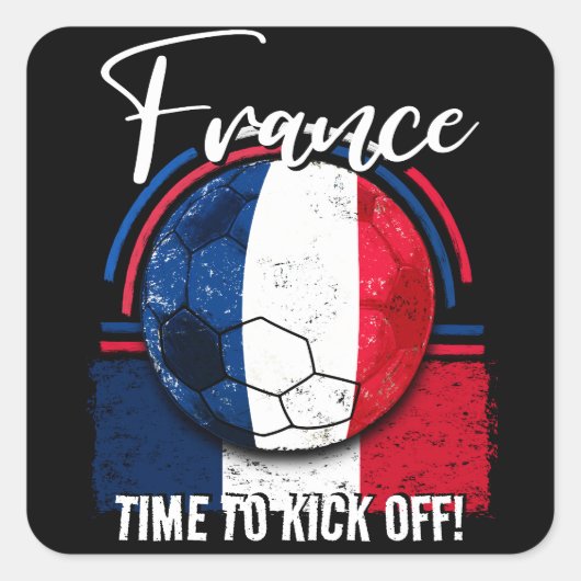 サッカーフランス国旗、ヴィンテージボールサッカー スクエアシール (正面)
