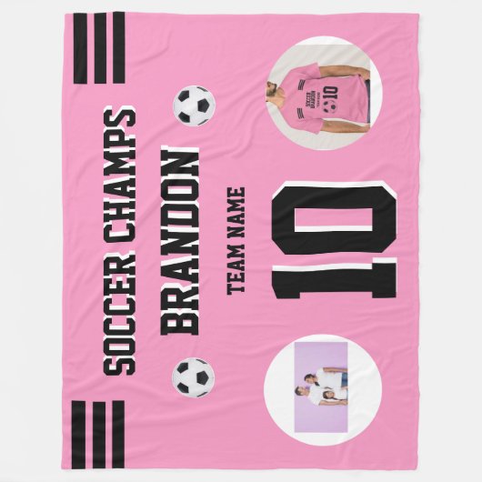 サッカーフリースブランケットのピンクの写真がパーソナライズされた行く フリースブランケット (正面)