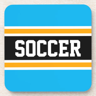 サッカーブライトスカイブルーイエローブラックレーシングストライプ コースター