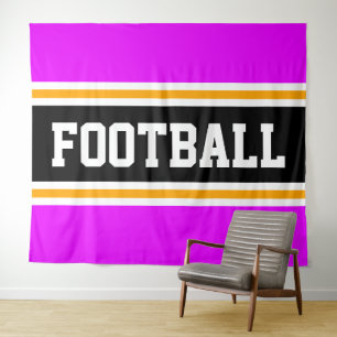 サッカーブライトピンクブラックイエローレーシングストライプズ タペストリー