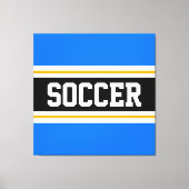 サッカーブライトブルー白黒黄ストライプ色 キャンバスプリント (正面)