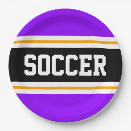 サッカーブラックブライトパープルイエローレーシングストライプズ ペーパープレート