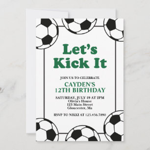 サッカーブラック&グリーン誕生日 招待状