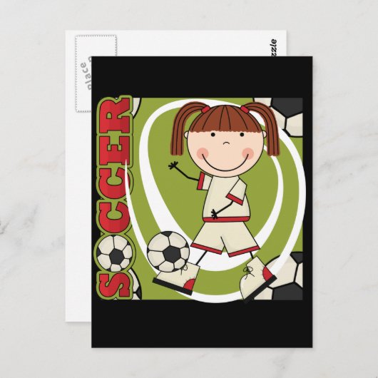 サッカーブルネット女子Tシャツとギフト ポストカード (正面/裏面)