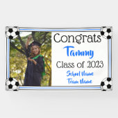 サッカーブルーとブラックワンフォト卒業 横断幕 (横)