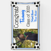 サッカーブルーとブラックワンフォト卒業 横断幕 (縦)