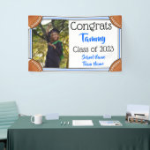 サッカーブルーとブラックワンフォト卒業 横断幕 (トレードショー)