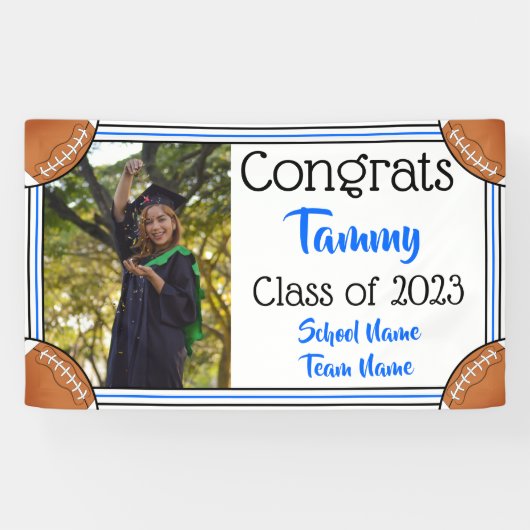 サッカーブルーとブラックワンフォト卒業 横断幕 (横)