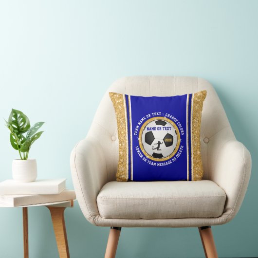 サッカーブルーと金ゴールドのチームまたはシニアギフトアイディア クッション (椅子)