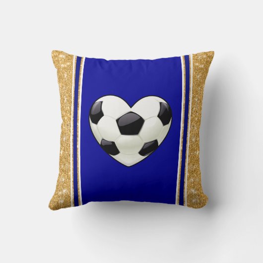 サッカーブルーと金ゴールドのチームまたはシニアギフトアイディア クッション (裏面)