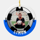 サッカーブルーホワイトチームの色 セラミックオーナメント (裏面)