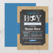 サッカーブルーボーイベイビーシャワー フットボール招待状 招待状 (正面/裏面)