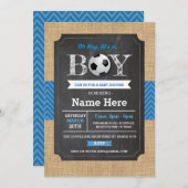 サッカーブルーボーイベビーシャワーサッカー招待状 招待状 (正面/裏面)