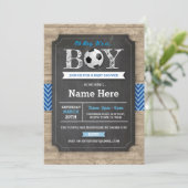 サッカーブルーボーイベビーシャワーサッカー招待状 招待状 (スタンド正面)