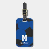 サッカーブルーモノグラムと名前 ラゲッジタグ (正面縦)