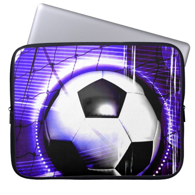 サッカーブルー名前またはチーム名でパーソナライズ ラップトップスリーブ (正面)