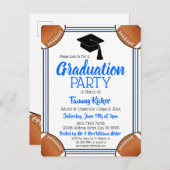 サッカーブルー&ブラック卒業パーティー インビテーションポストカード (正面/裏面)