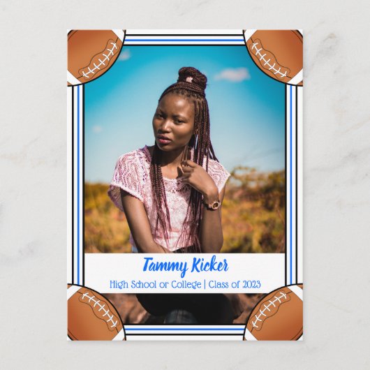 サッカーブルー&ブラック卒業 案内ポストカード (正面)