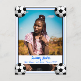 サッカーブルー&ブラック卒業 案内ポストカード