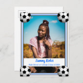 サッカーブルー&ブラック卒業 案内ポストカード (正面/裏面)