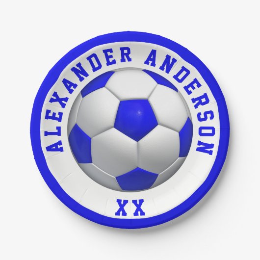 サッカーブルー 名前と背番号 記念グッズ ペーパープレート (正面)