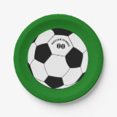 サッカープレート、サッカーのボール（名前と番号） ペーパープレート (正面)
