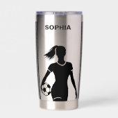 サッカープレーヤーガールサッカーガール誕生日 保温保冷タンブラー (背面)