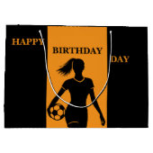 サッカープレーヤーガールブラックオレンジ誕生日 ラージペーパーバッグ (裏面)