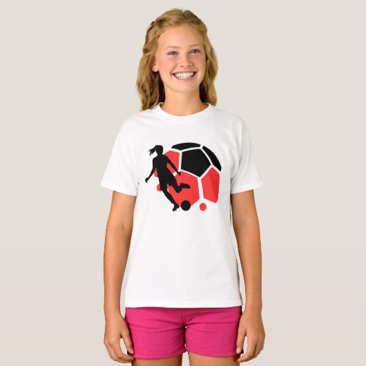 サッカープレーヤーガール，誕生日ギフト，チーム Tシャツ (正面フル)