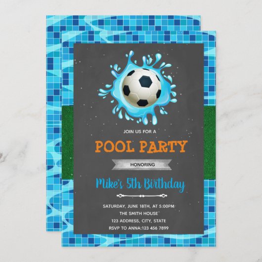 サッカープールパーティの招待状 招待状 (正面/裏面)