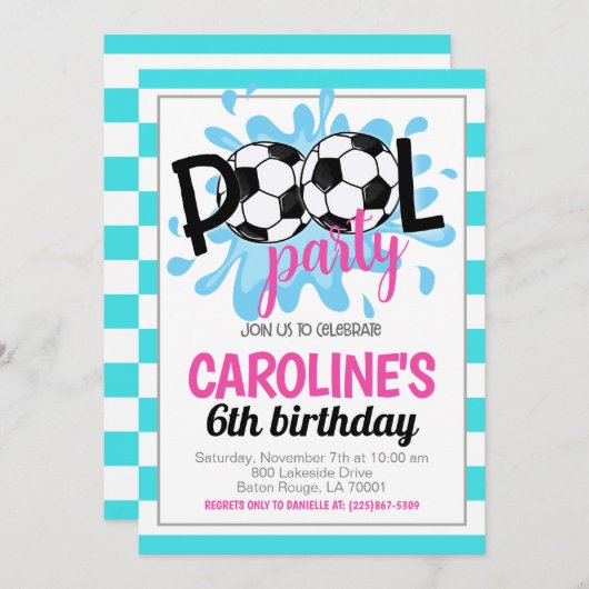 サッカープールパーティー誕生日招待状 招待状 (正面/裏面)