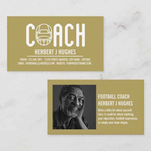 サッカーヘルメット、サッカー、サッカーコーチ写真 名刺 (正面/裏面)