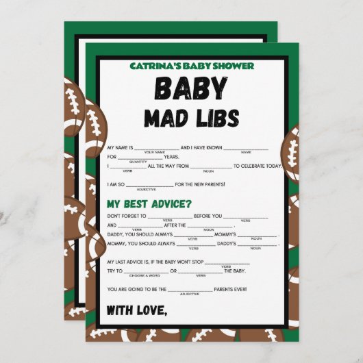 サッカーベビーシャワーゲーム，サッカー – 編集可能な名前， 招待状 (正面/裏面)